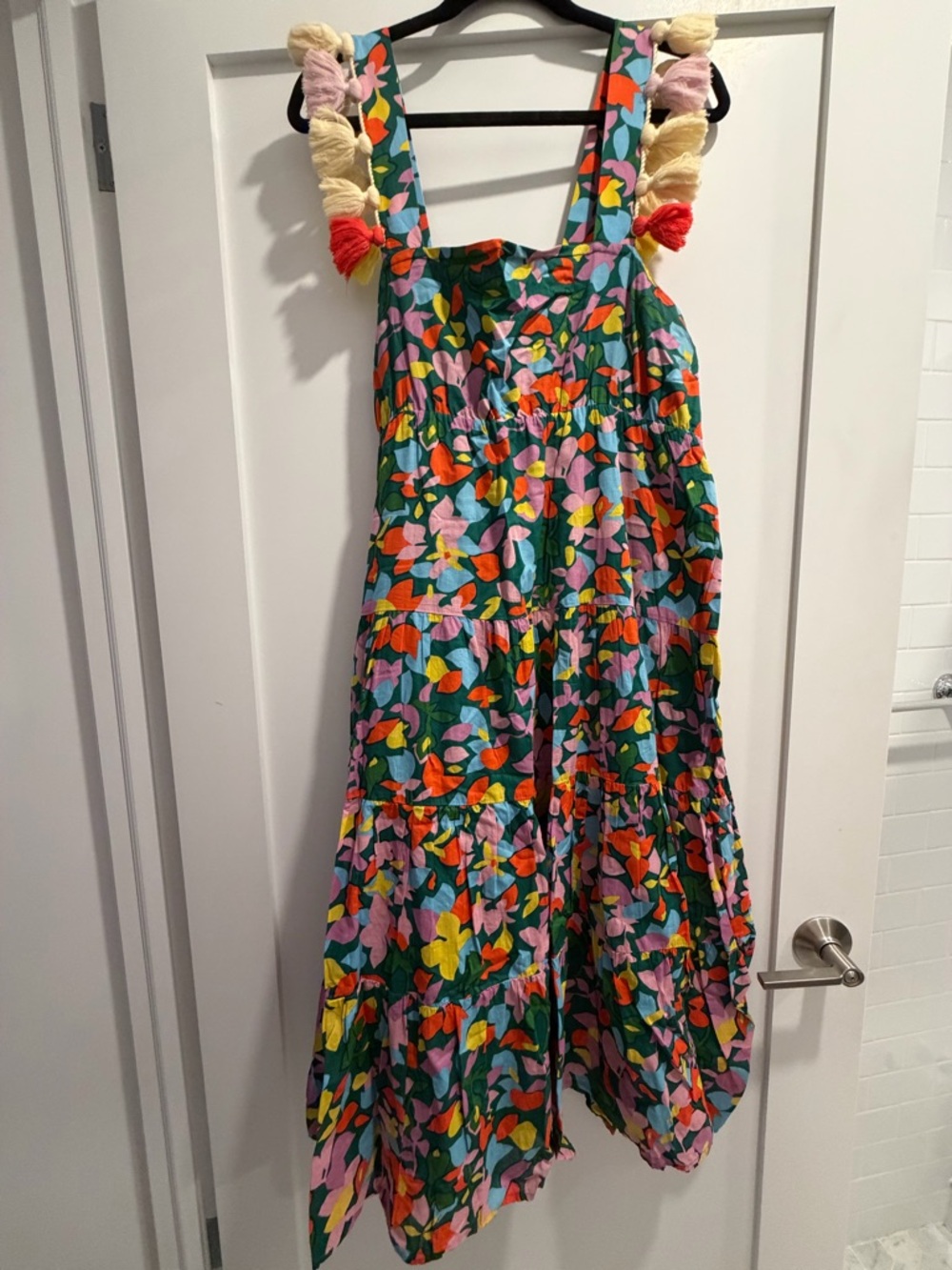 J. Crew Green Floral Print Dress with Pink & Orange Accents